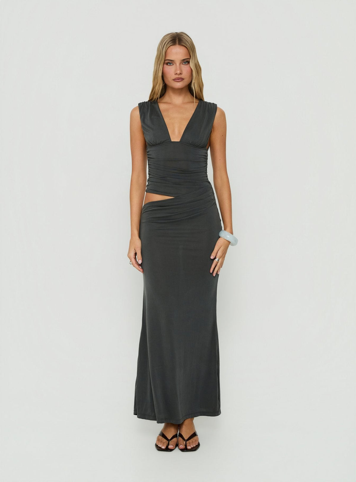 #NOVERA - Vestido Largo Evelen Gris de Tirante Ancho -