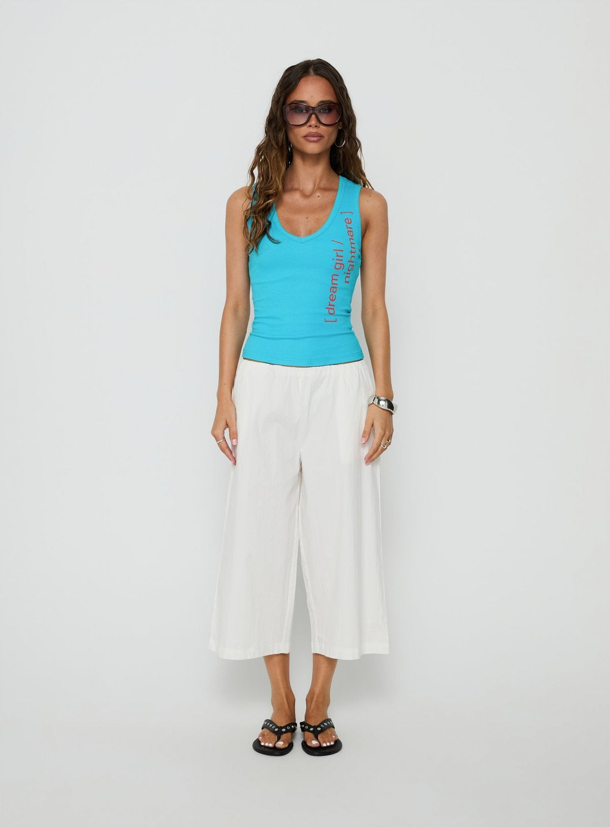 #NOVERA - Camiseta de Tirantes Dreamgirl Azul Estampada con Cuello en V -
