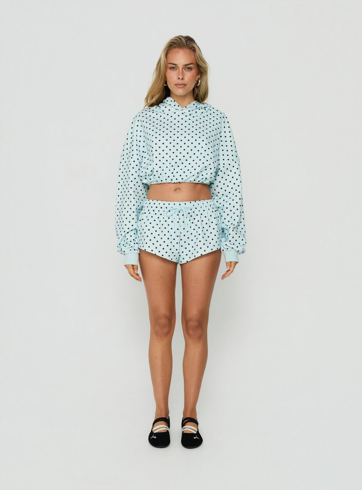 #NOVERA - Sudadera con Capucha Mayse Azul de Lunares Crop -