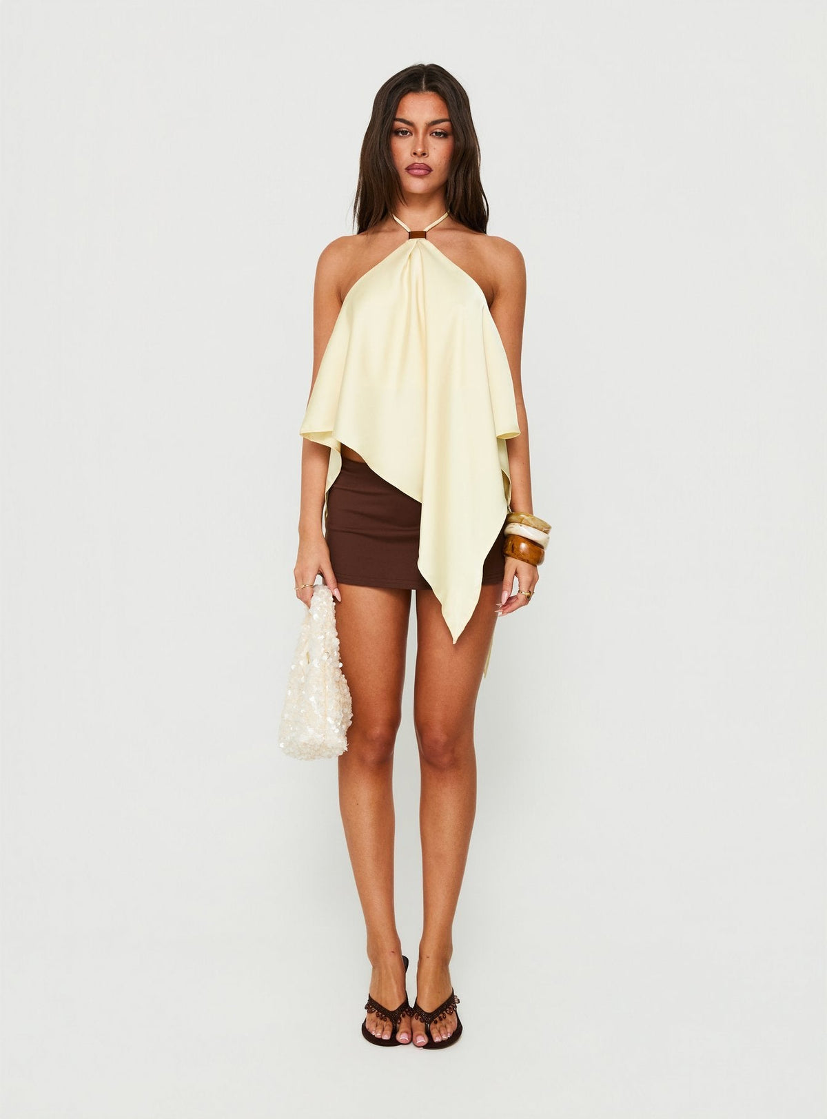 #NOVERA - Top Lisada Limón Halter Asimétrico -
