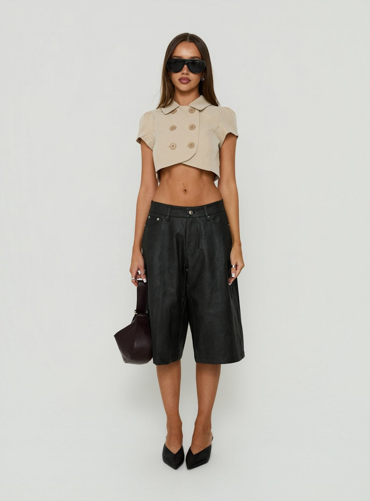 #NOVERA - Shorts Paula Negros Efecto Piel Largos -