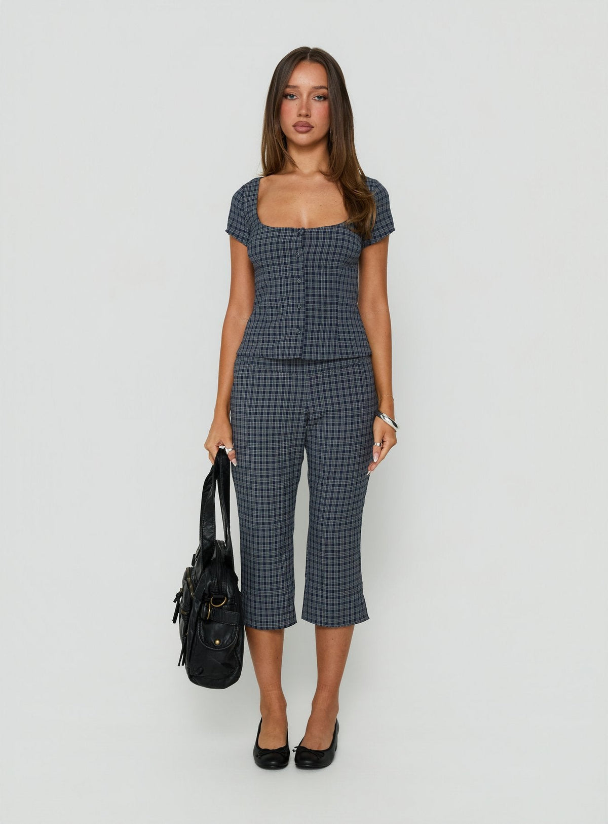 #NOVERA - Pantalón Capri Mayvie Azul Marino de Cuadros -