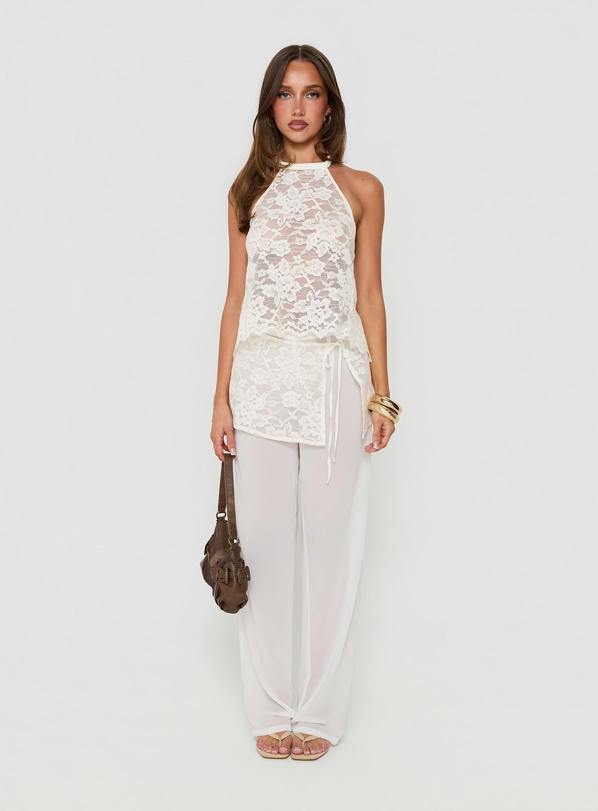 #NOVERA - Pantalón Claudie Blanco de Capas de Encaje -
