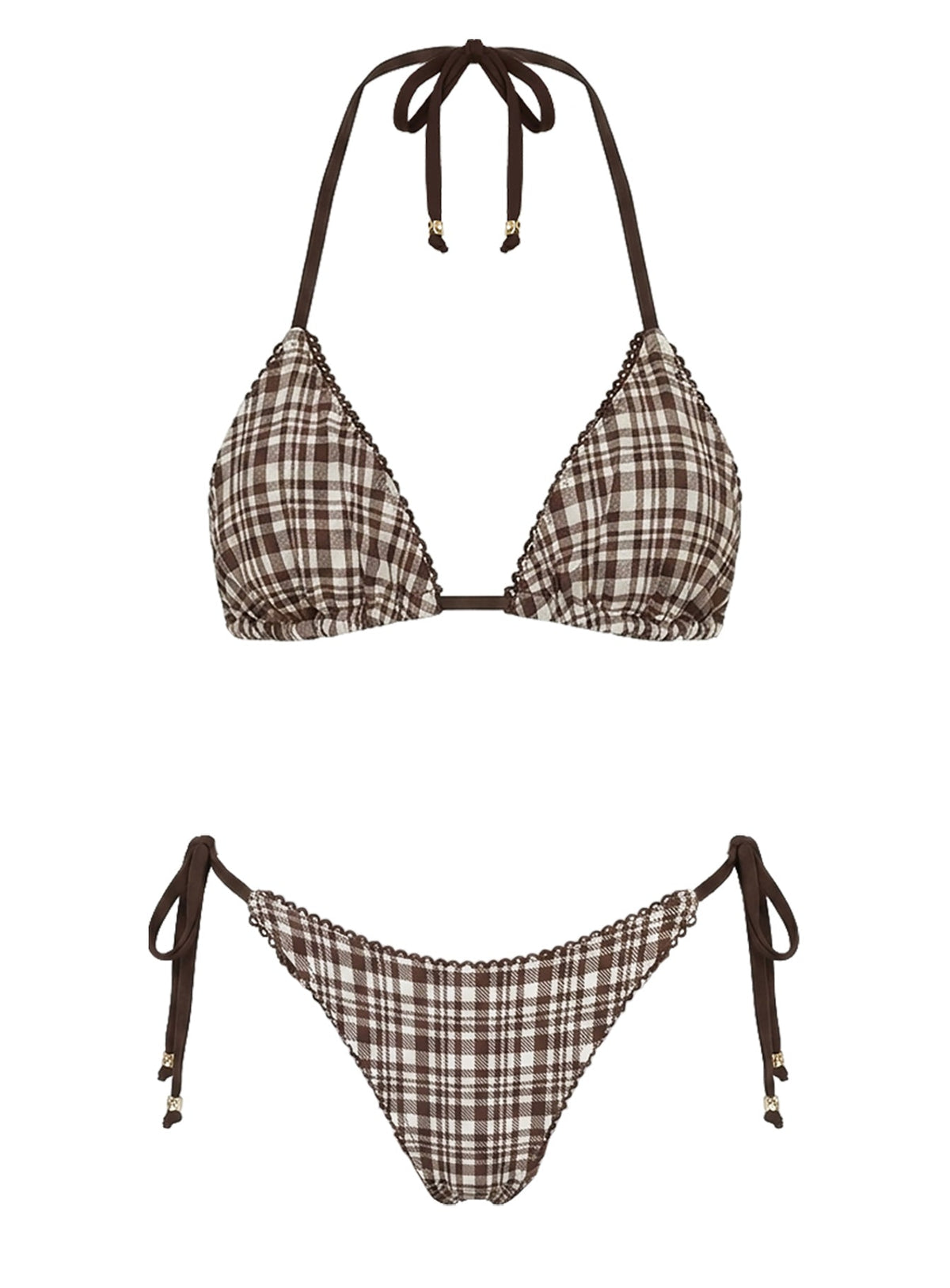 #NOVERA - Braguita de Bikini Glora Marrón de Cuadros Canalé -