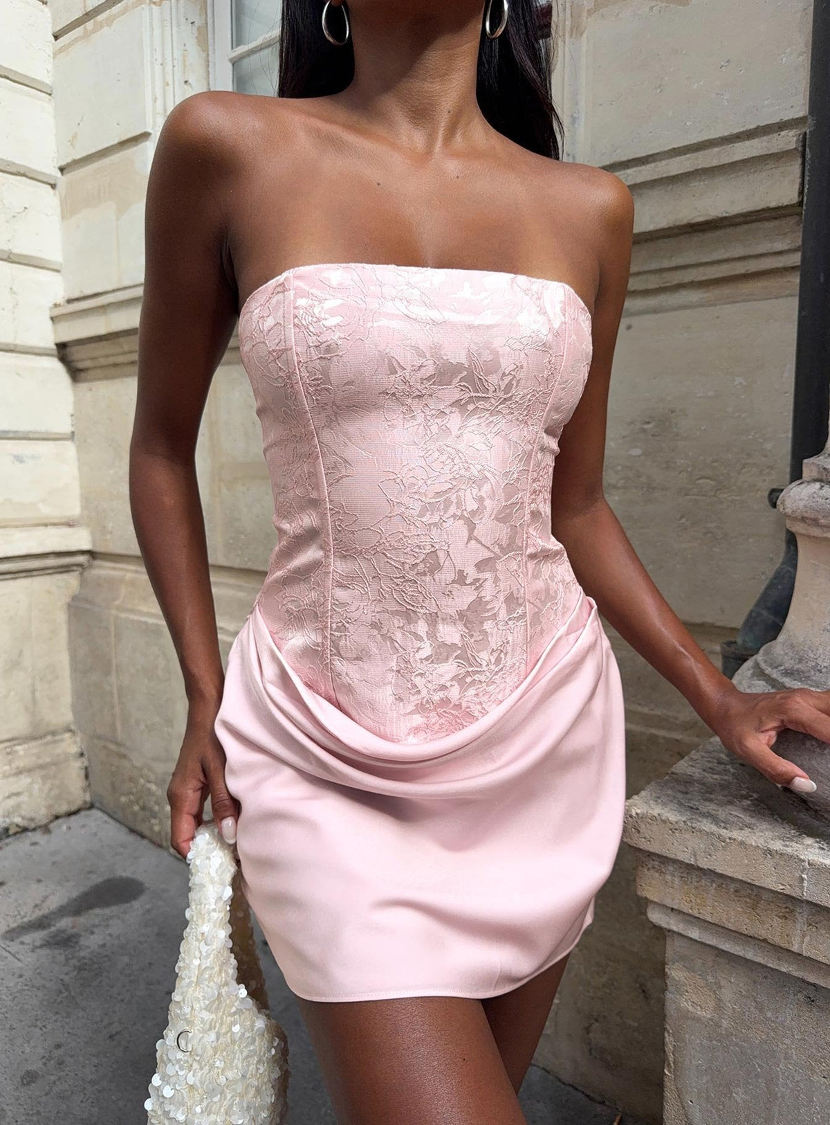 #NOVERA - Vestido Mini Jenevieve Rosa Palabra de Honor -