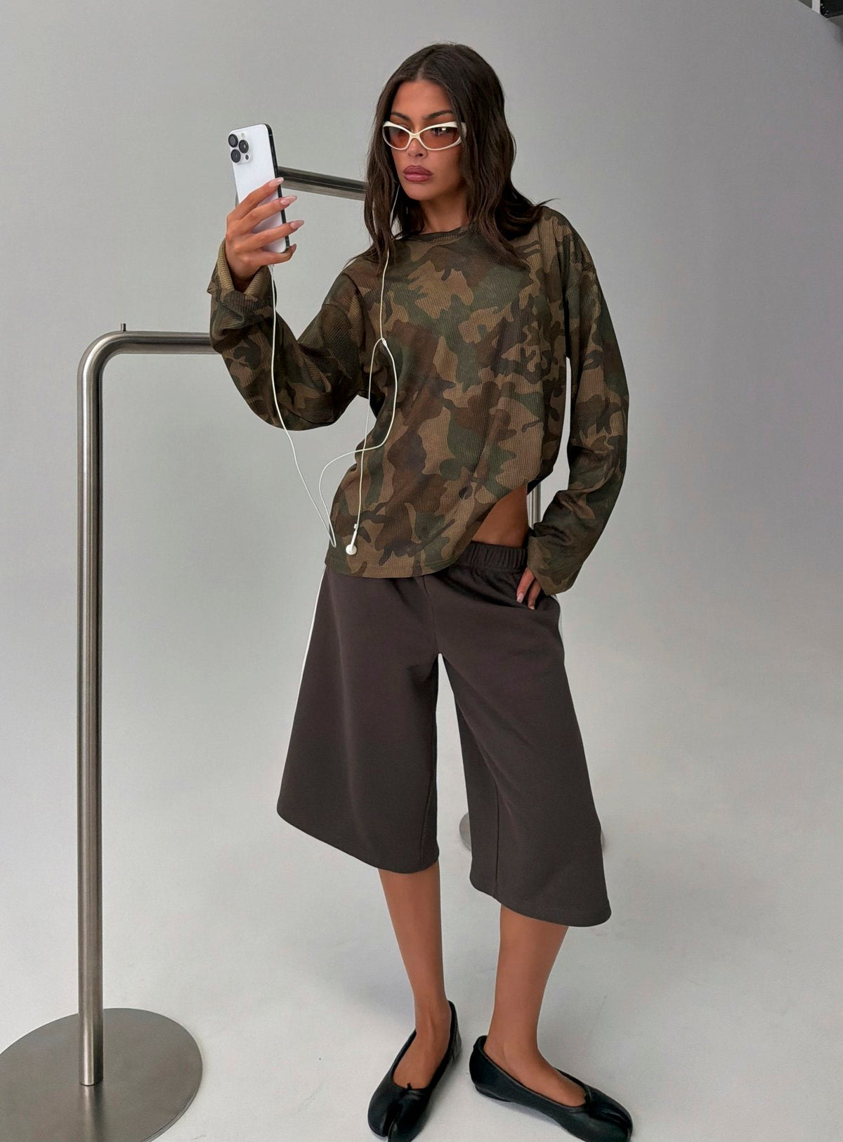 #NOVERA - Top Arlla Camuflaje de Gofre de Manga Larga -