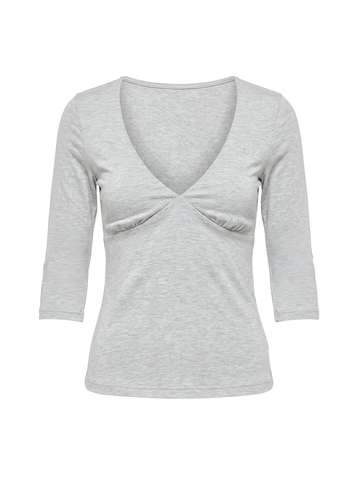 #NOVERA - Top Belén Gris Jaspeado con Cuello en V de Manga 3/4 -